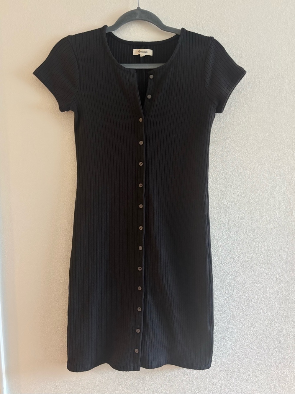 Madewell Black Button Front Ribbed T-Shirt Dress XXS
